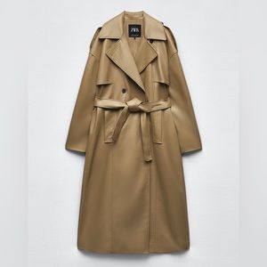 Zara Faux Leather Trench Coat, Size XS (oversize style)